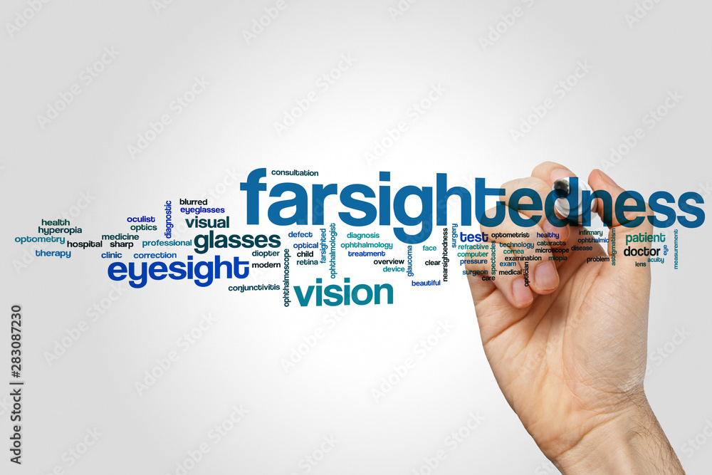 Farsightedness word cloud concept on grey background Farsightedness word cloud concept on grey background