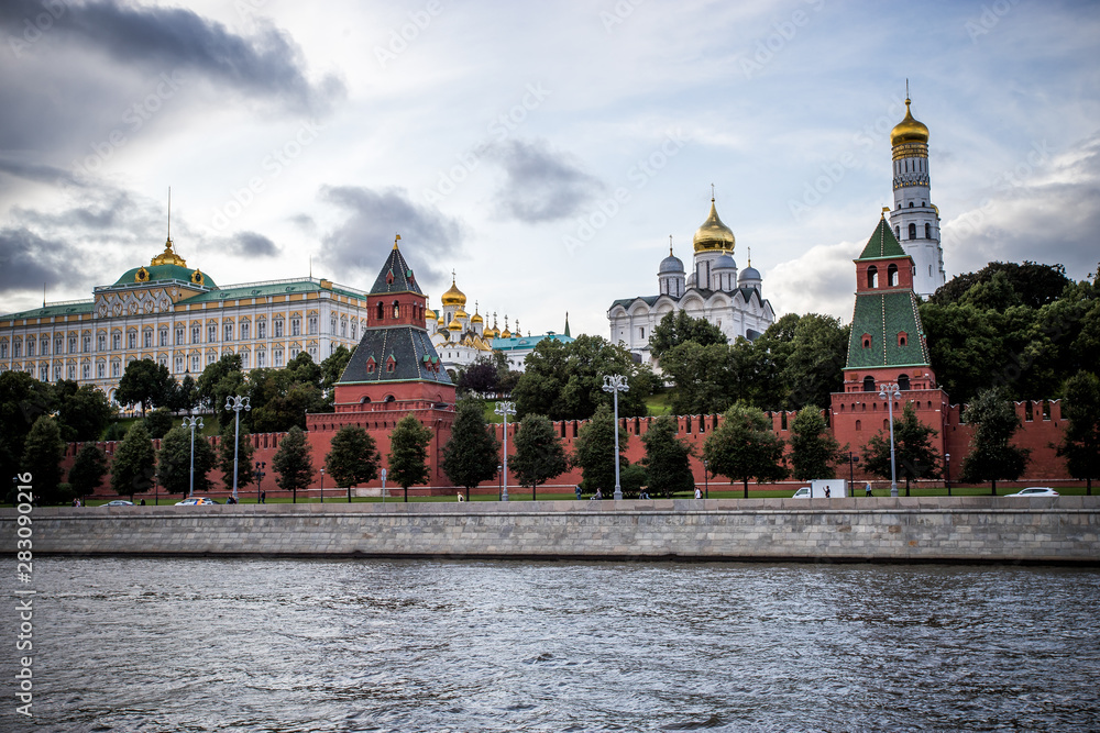 Moscow, Russia - August 06, 2019: view of the Moscow Kremlin and the embankment. Architecture and sights of Moscow