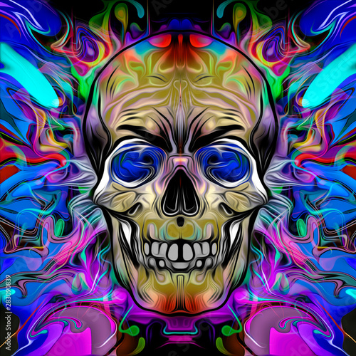 Human skull with colorful s...