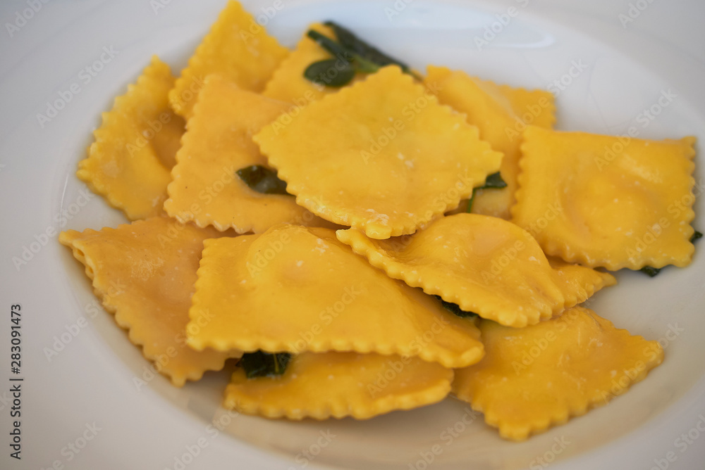 Ravioli pasta with butter and sage Ravioli pasta with butter and sage