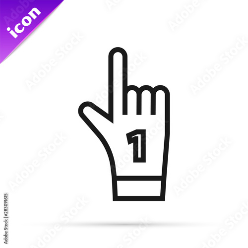 Black line Number 1 one fan hand glove with finger raised icon isolated on white background. Symbol of team support in competitions. Vector Illustration