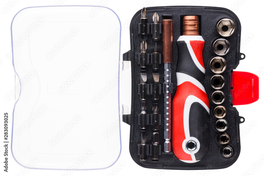 Hight quality black and red brutal multitool set in case with nozzles Hight quality black and red brutal multitool set in case with nozzles