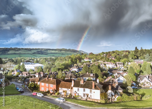 Rainbow over Box Hill and Dorking in the Surrey Hill- southern England  photo