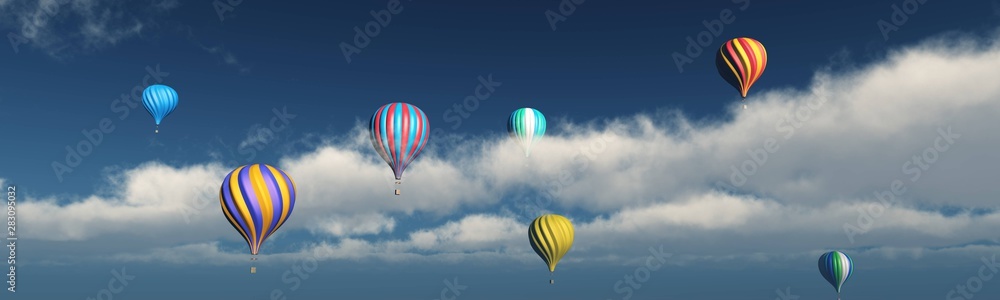 Fototapeta premium Balloons in the sky. Balloons among the clouds. , 3d rendering