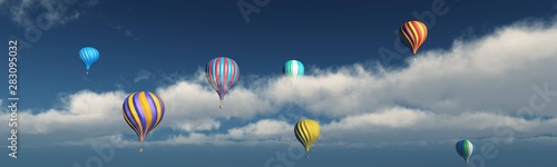 Fotografia, Obraz Balloons in the sky. Balloons among the clouds. , 3d rendering