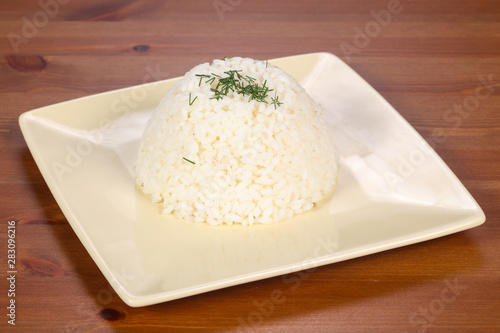 Steamed rice in the plate