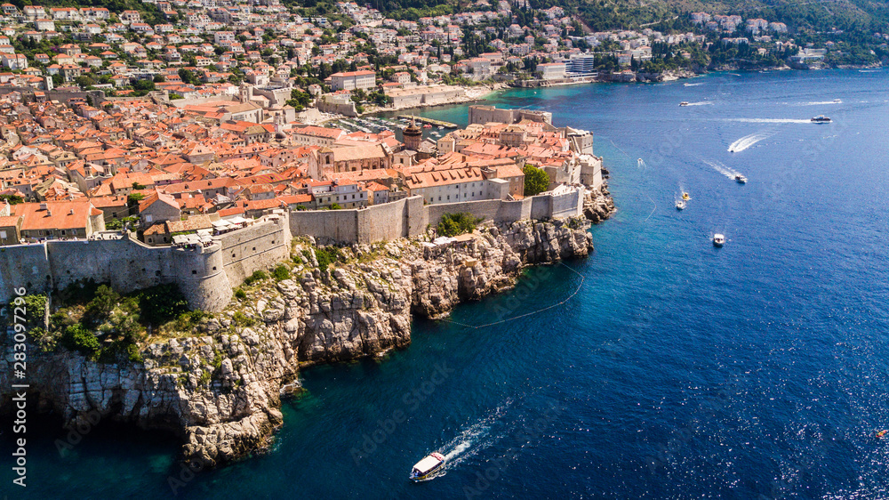 Aerial view at famous european travel destination in Croatia, Dubrovnik old town.