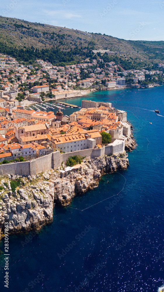 Aerial view of Dubrovnik, King's Landing, in sunny Croatia. Travel destination. Aerial view of Dubrovnik, King's Landing, in sunny Croatia. Travel destination.