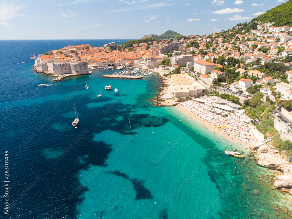 Croatia. South Dalmatia, august 2019: Aerial view of Dubrovnik, medieval walled city (it is on UNESCO World Heritage List since 1979)