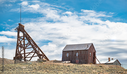 USA, Nye County, Nevada, Tonopah Historic Mining Park. The Silver Top mine headframe hoist at this well preserved western ghost town. photo