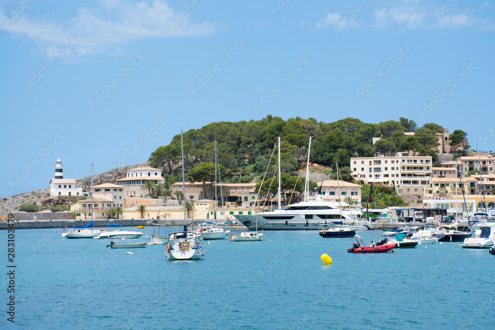 Yachts in the Bay of Port de sóller in Mallorca