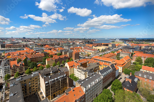 Aerial view on the city from the spiral tower Church of Our Saviour, Copenhagen, Denmark