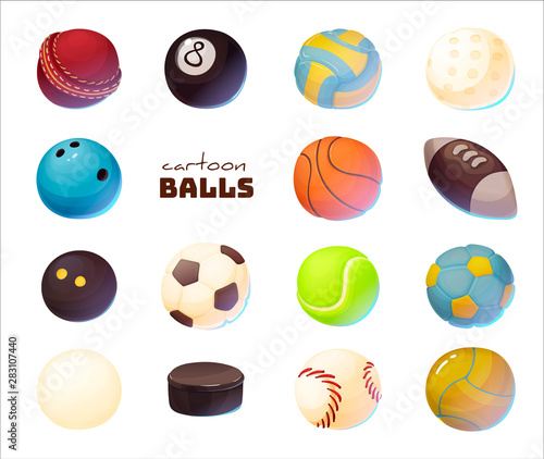 Set of cartoon sport balls, vector illustration