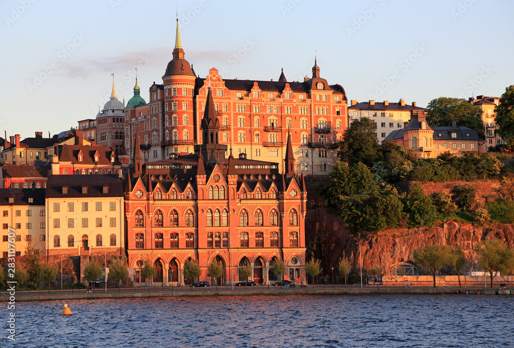 Naklejka premium Scenic view of Stockholm's skyline architecture in late afternoon, Sweden