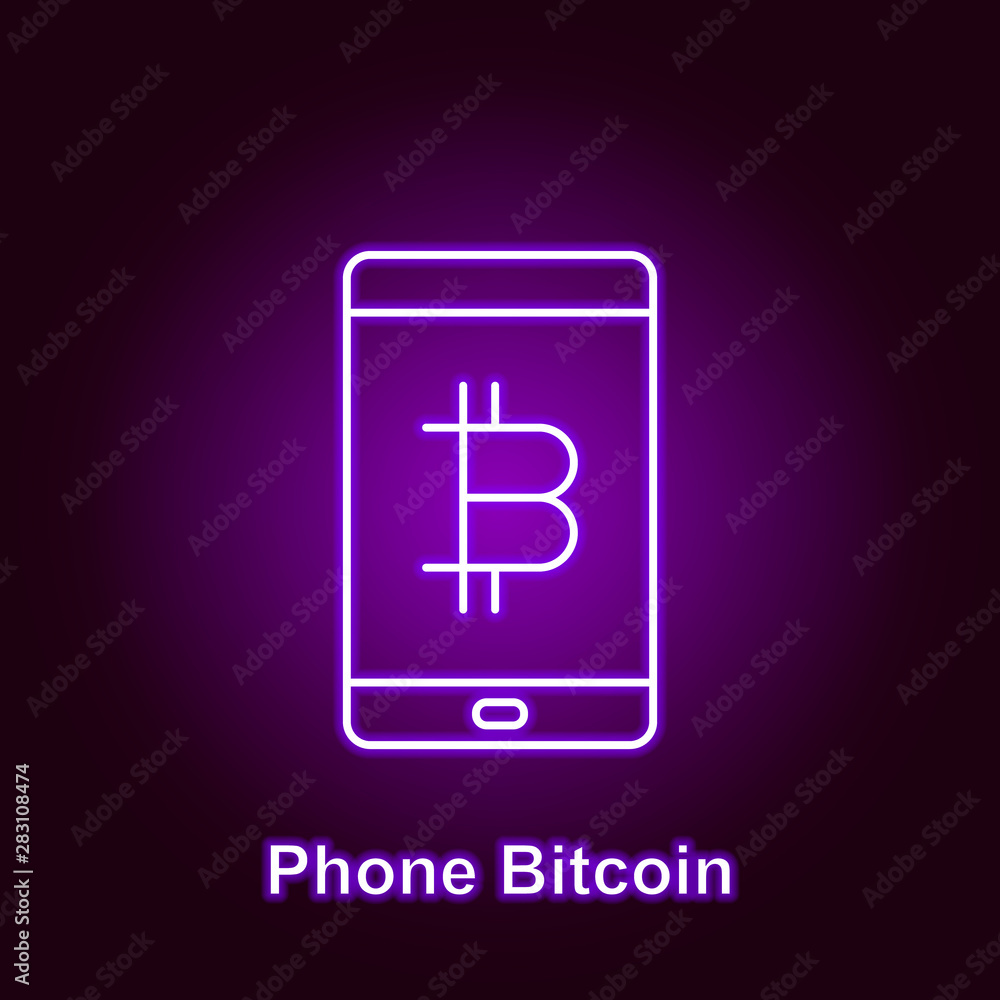 bitcoin mobile phone outline icon in neon style. Element of cryptocurrency illustration icons. Signs and symbols can be used for web, logo, mobile app, UI, UX bitcoin mobile phone outline icon in neon style. Element of cryptocurrency illustration icons. Signs and symbols can be used for web, logo, mobile app, UI, UX