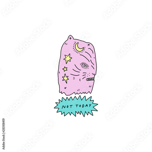Funny Antisocial Character Cat Face Panther Anti Society Humor Line Art Vector Clipart Illustration