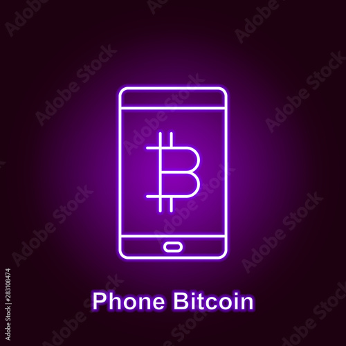 bitcoin mobile phone outline icon in neon style. Element of cryptocurrency illustration icons. Signs and symbols can be used for web, logo, mobile app, UI, UX