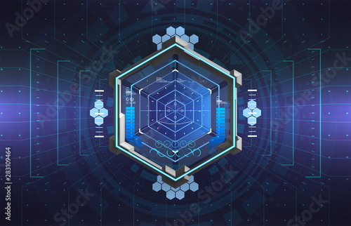 Futuristic modern aiming system. Sci-fi futuristic spaceship crosshair. Outline HUD user interface. Full Color interface. Techno target screen elements. Abstract Technology background. Vector gadget