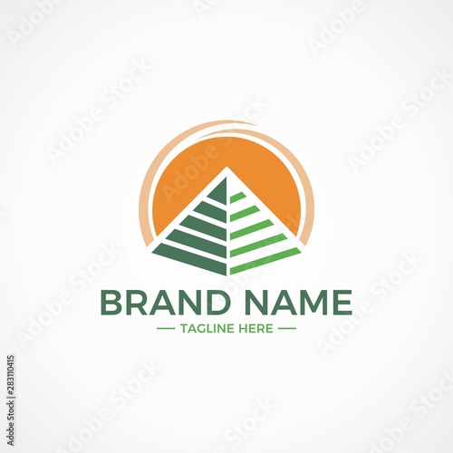 Green pyramid with sun logo concept