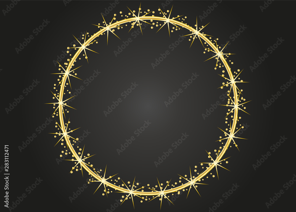 Círculo dorado con destellos.