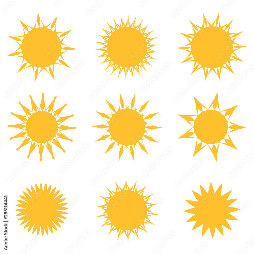 Vector set of sun symbols. Vector set of sun symbols.