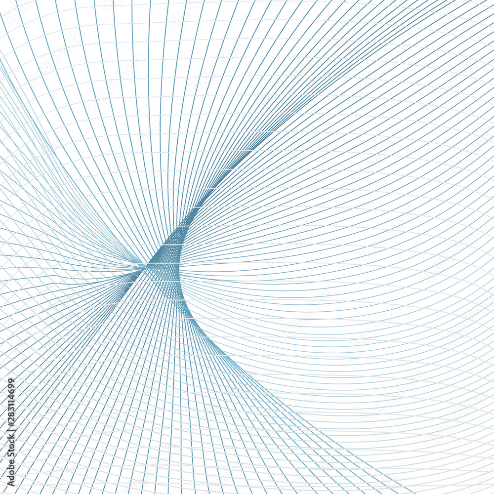 Fototapeta premium Blue, gray grid background. Abstract warp intersecting curves. Line art futuristic design, technology pattern. Subtle lines. Vector sci-tech wallpaper. Power, electricity concept. EPS10 illustration