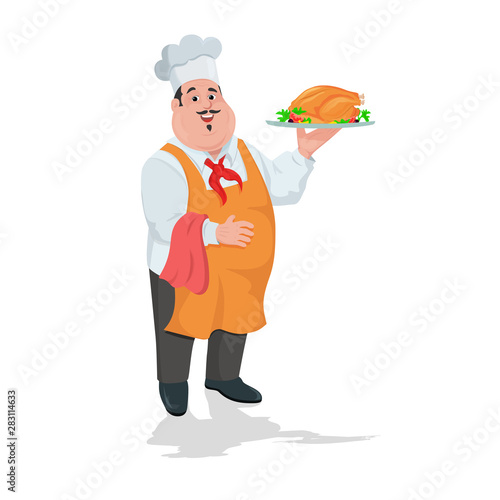 Chef cook with grilled chicken on plate