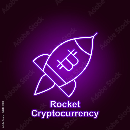 bitcoin rocket outline icon in neon style. Element of cryptocurrency illustration icons. Signs and symbols can be used for web, logo, mobile app, UI, UX