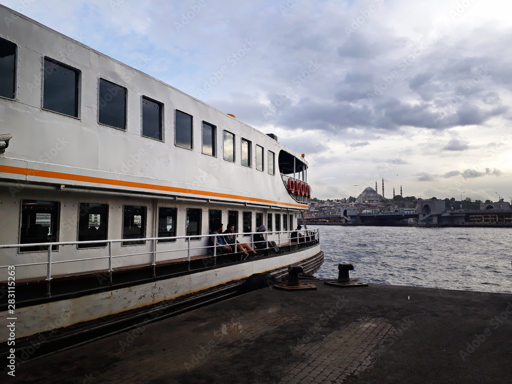 maritime transport in istanbul and big passenger ship waiting at the pier in karakoy, istanbul maritime transport in istanbul and big passenger ship waiting at the pier in karakoy, istanbul
