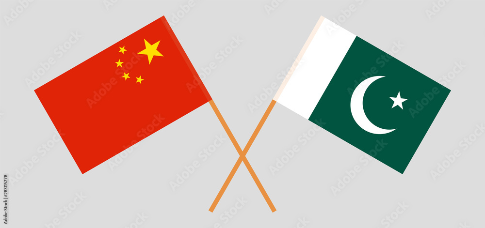 Pakistan and China. Crossed Pakistani and Chinese flags Pakistan and China. Crossed Pakistani and Chinese flags