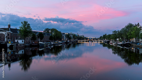 Canvas Print Amsterdam Canal and Sunset