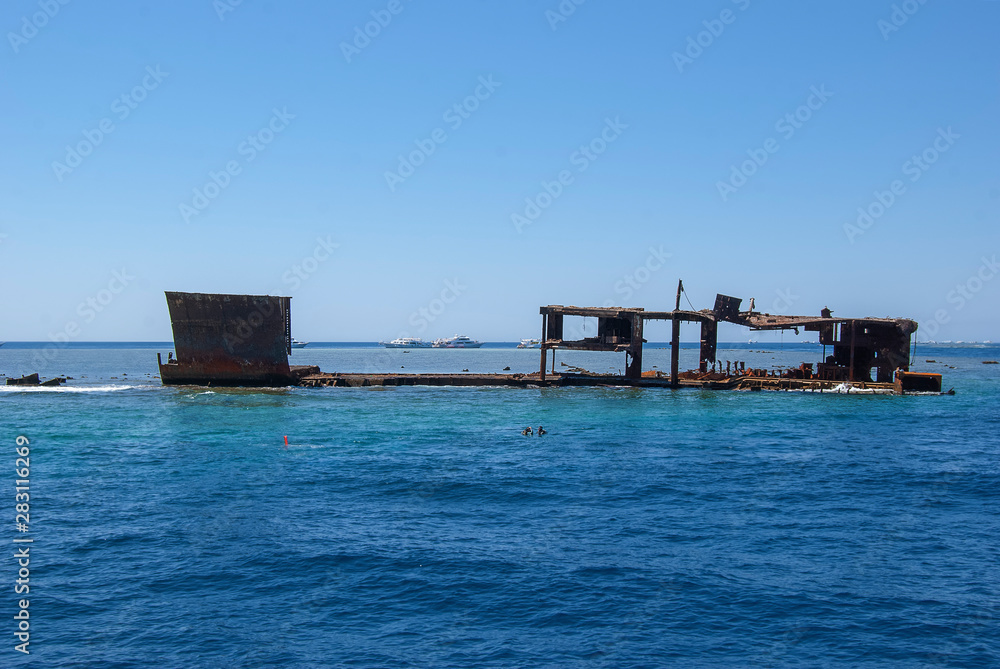 The wreck of the Lara wreck on Jackson Reef in the Straits of Tiran, Egypt