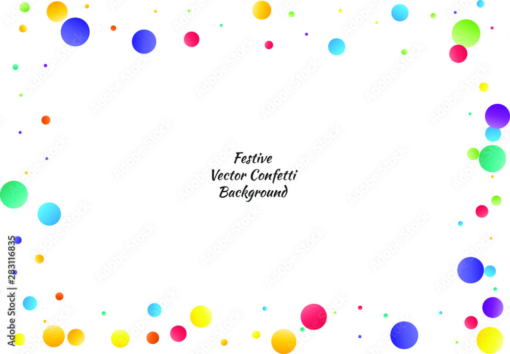 Festive color round confetti background. Abstract frame confetti texture for holiday, postcard, poster, website, carnivals, birthday and children's parties. Cover confetti mock-up. Wedding card layout