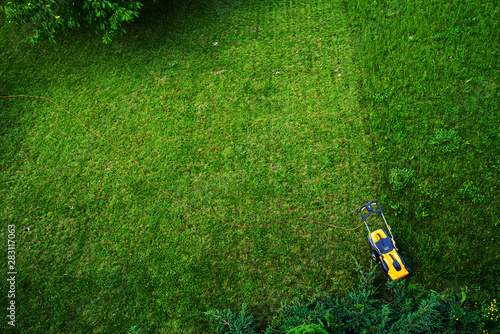 Working men working lawn care photo