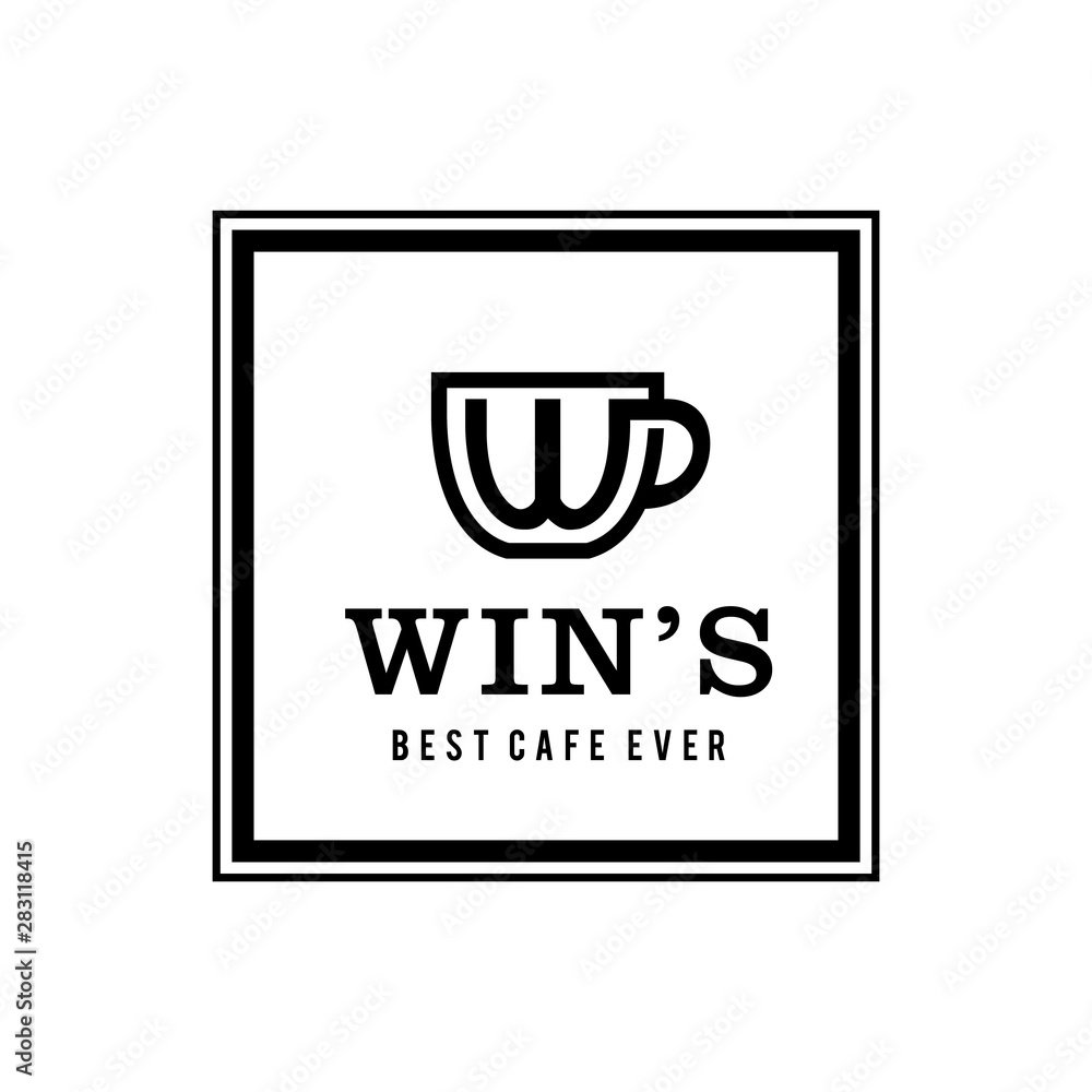 Illustration of letter W sign made like a coffee cup logo design