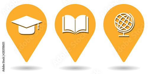 Location pins for education, reading, lerning