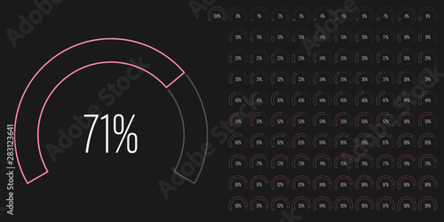 Set of circular sector percentage diagrams meters from 0 to 100 ready-to-use for web design, user interface UI or infographic - indicator with pink