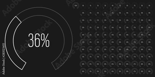 Set of circular sector percentage diagrams meters from 0 to 100 ready-to-use for web design, user interface UI or infographic - indicator with white