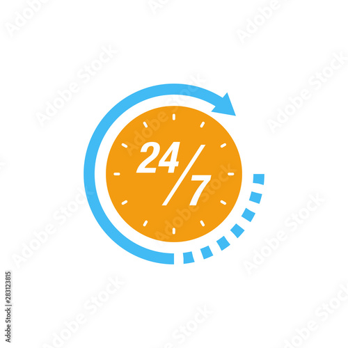 24 hour service support icon. Clock icon vector.
