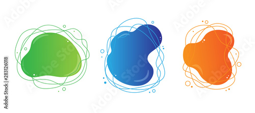 Liquid design abstract shape set with gradient and lines. Template for banner, flyer in green,orange and blue colors on white background.Vector illustration.