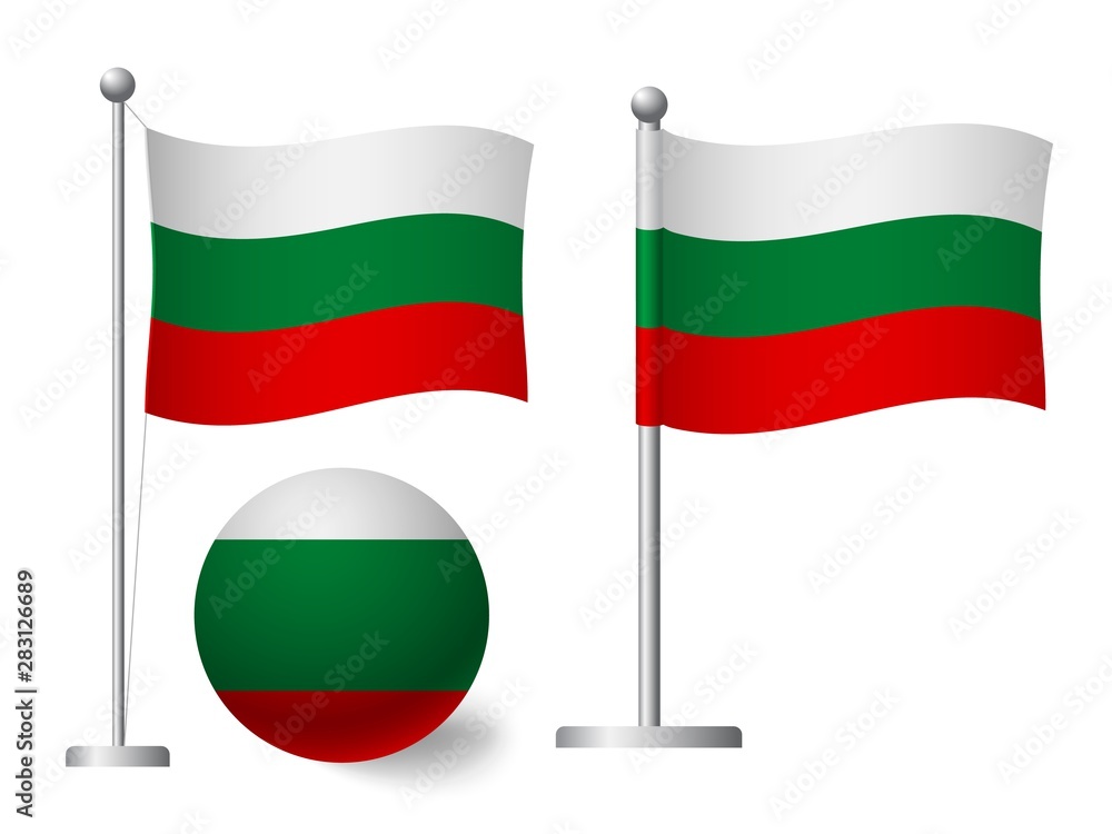 Bulgaria flag on pole and ball icon Bulgaria flag on pole and ball icon
