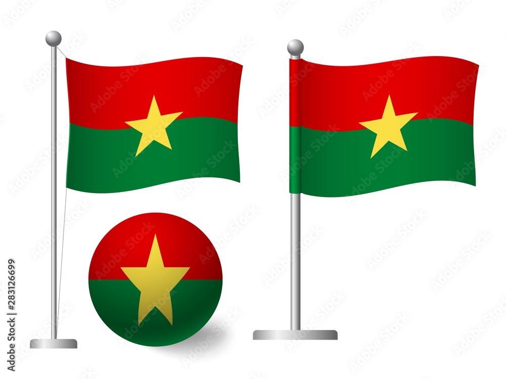 Burkina Faso flag on pole and ball icon Burkina Faso flag on pole and ball icon