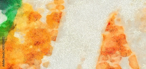 Watercolor abstract background on oil vintage paper. Colorful splashes of paint, chaotic bright spots. Pretty wallpaper and texture.
