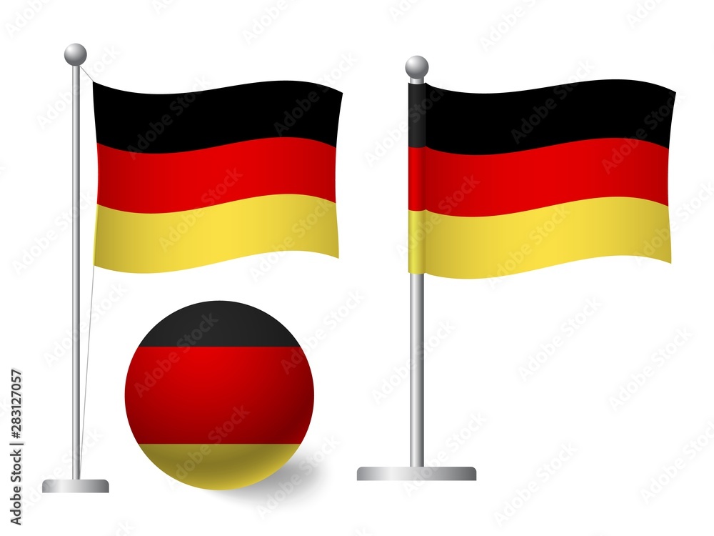Germany flag on pole and ball icon Germany flag on pole and ball icon
