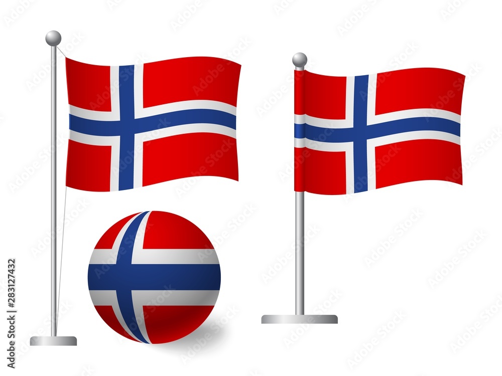Norway flag on pole and ball icon Norway flag on pole and ball icon
