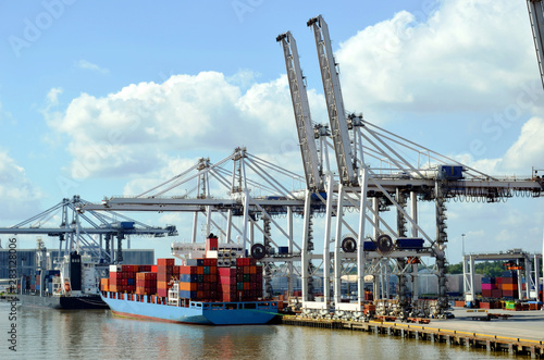Container ship in the port of Savannah, Georgia. 