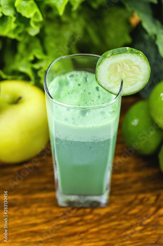 Green detox juice, vegetables and fruits for regime, brazilian vegetables healthy living, diet concept.