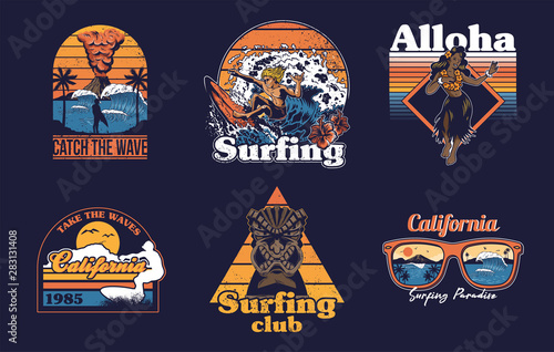 Set vintage print collection Summer Hawaii