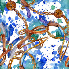 Foto auf Acrylglas Blumen- und Juwelenmuster Gürtelskizze Mode-Glamour-Illustration. Aquarellhintergrundillustrationssatz. Nahtloses Hintergrundmuster.  © LIGHTFIELD STUDIOS