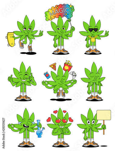 Cute funny smiling happy stickers emoji set